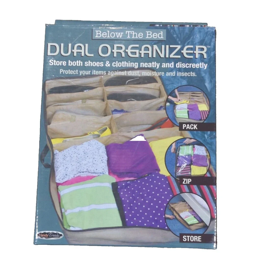 Below The Bed Dual Organizer Storage Shoes Clothing Pack Zip Store